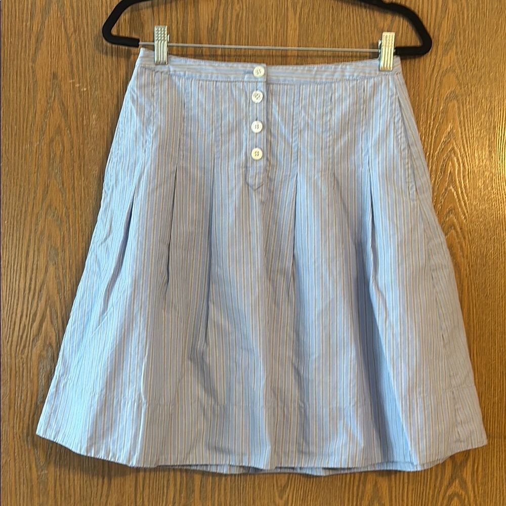 J. Crew Blue/Gray/White stripped Knee-Length A-Line Pleated Skirt